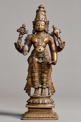 Lot 130 - LARGE VIJAYANAGARA STANDING VISHNU BRONZE INDIA 16TH CENTURY