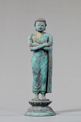 Lot 11 - STANDING BRONZE BUDDHA SRI LANGKA POSSIBLY POLONNARUWA PERIOD 12TH CENTURY