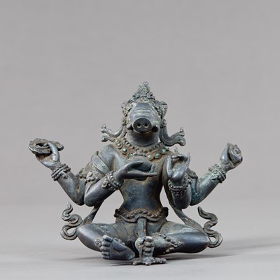 Lot 222 - SEATED BRONZE VARAHI INDIA 18TH CENTURY PROBABLY SILVER