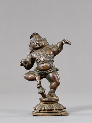 Lot 177 - DANCING BRONZE KRISHNA SOUTH INDIA, VIJAYANAGARA PERIOD, 16TH CENTURY