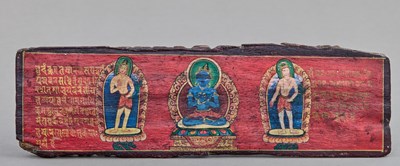 Lot 124 - PAINTED WOODEN MANTRA BOOKCOVER PANEL WITH VAJRADHARA TIBET, 13TH CENTURY