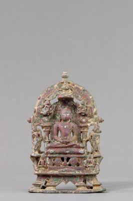 Lot 361 - SEATED BRONZE JAIN WITH SILVER INDIA 12TH CENTURY