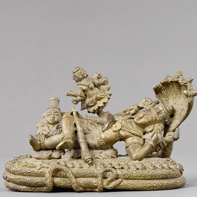 Lot 153 - RECLINING VISHNU BRONZE INDIA 18TH CENTURY