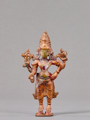 Lot 436 - STANDING VISHNU BRONZE INDIA 14TH CENTURY