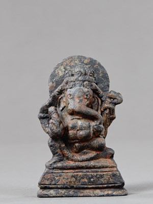 Lot 402 - EARLY SEATED BRONZE GANESHA KASHMIR 12TH CENTURY