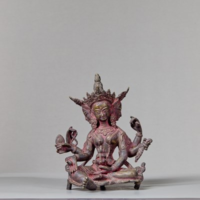 Lot 176 - BRONZE SEATED VASUDHARA NEPAL 18TH CENTURY