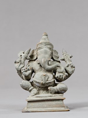 Lot 208 - SEATED BRONZE GANESHA INDIA 17TH CENTURY