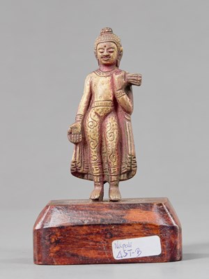 Lot 134 - STANDING BRONZE GILT BUDDHA NEPAL 18TH CENTURY