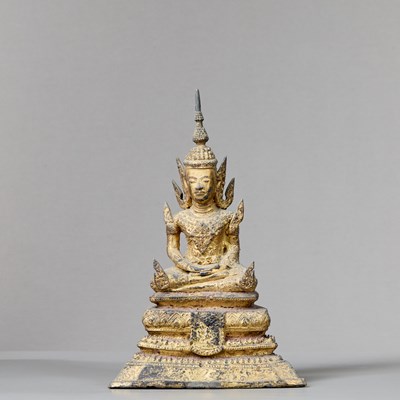 Lot 386 - SEATED BRONZE BUDDHA THAILAND RATTANAKOSIN 1850'S
