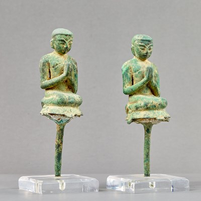 Lot 101 - PAIR KNEEILING BRONZE ADORANTS BURMA 18TH CENTURY