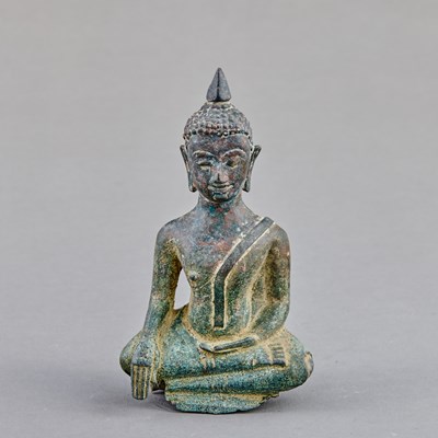 Lot 352 - SEATED BRONZE BUDDHA N BHUMISPARSHA MUDRA THAILAND 18TH CENTURY