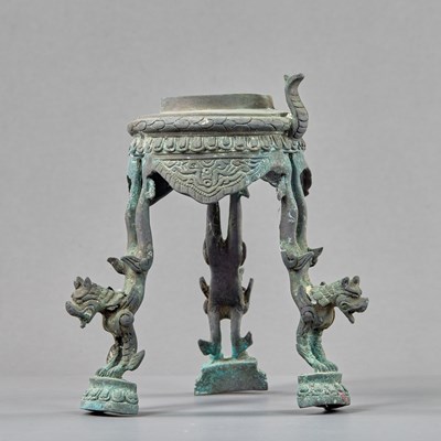 Lot 241 - BRONZE OILLAMP STAND INDIA 18TH CENTURY