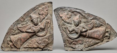 Lot 244 - TWO COPPER REPOUSSE PLAQUES DEPICTING APSARAS NEPAL 18TH CENTURY