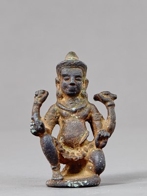 Lot 263 - KNEELING FOUR-ARMED VISHNU KHMER EMPIRE, BAYON STYLE, 13TH CENTURY