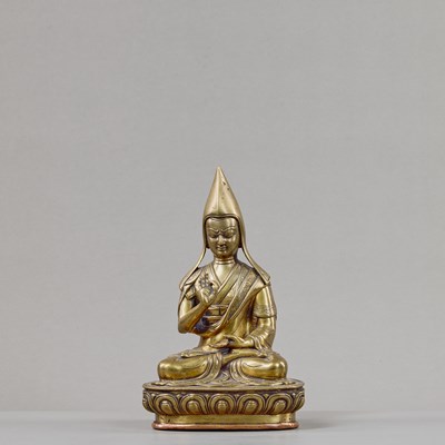 Lot 168 - SEATED LAMA BRONZE TIBET 19TH CENTURY