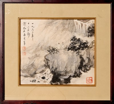 Lot 103 - LANDSCAPE WITH SCHOLARS IN A MOUNTAIN SETTING , FU BAO SHI (1904-1965)