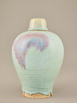 Lot 120 - LIDDED MEIPING VASE WITH JUN-TYPE LAVENDER-SPLASH GLAZE , CHINA YUAN DYNASTY