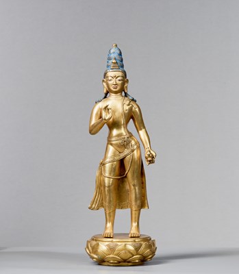 Lot 193 - GILT-BRONZE FIGURE OF MAITREYA, MONGOLIA, ZANABAZAR SCHOOL, 18TH CENTURY