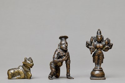 Lot 155 - GROUP OF THREE INDIAN BRONZES 15TH TO 19TH CENTURY