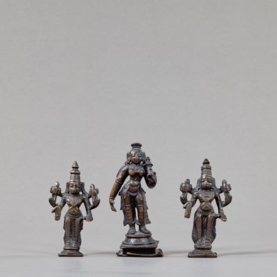 Lot 147 - GROUP OF THREE INDIAN BRONZES 17TH TO 19TH CENTURY