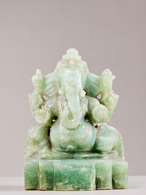 Lot 429 - GREEN STONE FIGURE OF GANESHA INDIA 18TH CENTURY