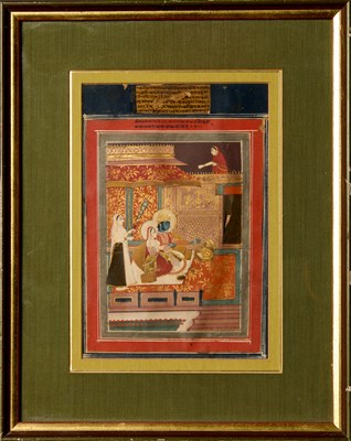 Lot 158 - RAJPUT COURT SCENE WITH KRISHNA AND RADHA INDIAN PAINTING RAJASTAN 18TH CENTURY FRAMED