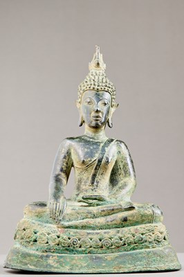 Lot 161 - SEATED FIGURE OF BUDDHA BRONZE LAOS 17TH CENTURY