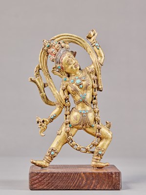 Lot 275 - STANDING DAKINI BRONZE GILT WITH SILVER TIBET 17TH CENTURY