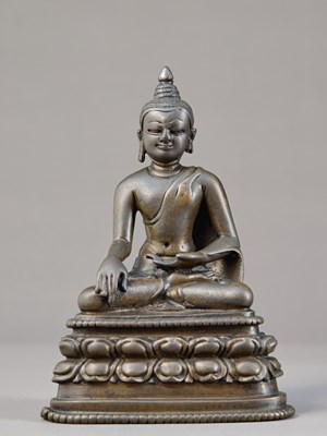 Lot 79 - SEATED BRONZE BUDDHA, NORTH INDIA, BIHAR, PALA PERIOD, 8TH–9TH CENTURY